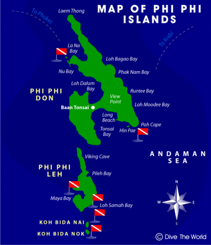Map of the Phi Phi Islands (click to enlarge in a new window)