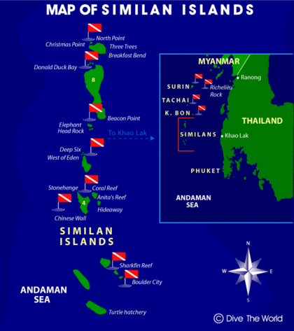 Map of the Similan and Surin Islands (click to enlarge in a new window)